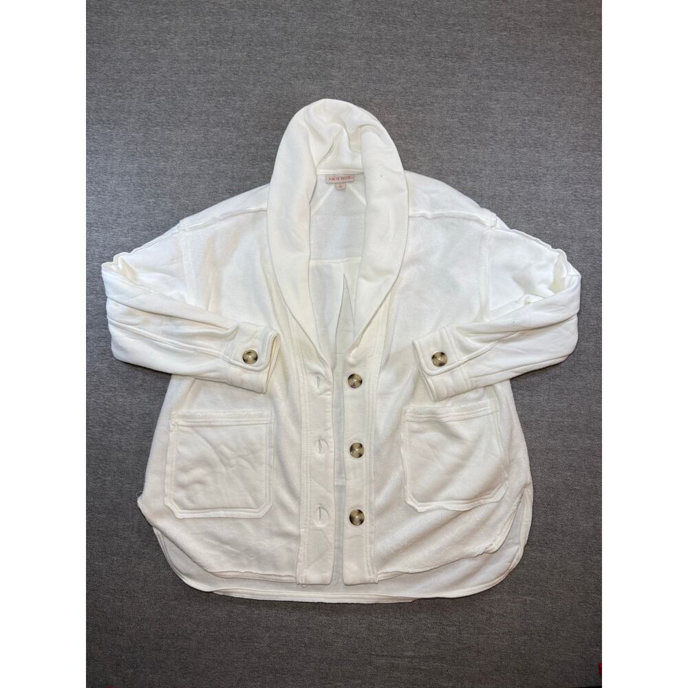 Knox Rose Women’s Shacket (Open Cardigan)-Medium/White/Buttons/Pockets
